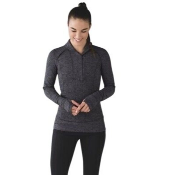 Lululemon Think Fast Pullover Herringbone Quater Zip Heathered Black Women's 6 - Picture 3 of 16